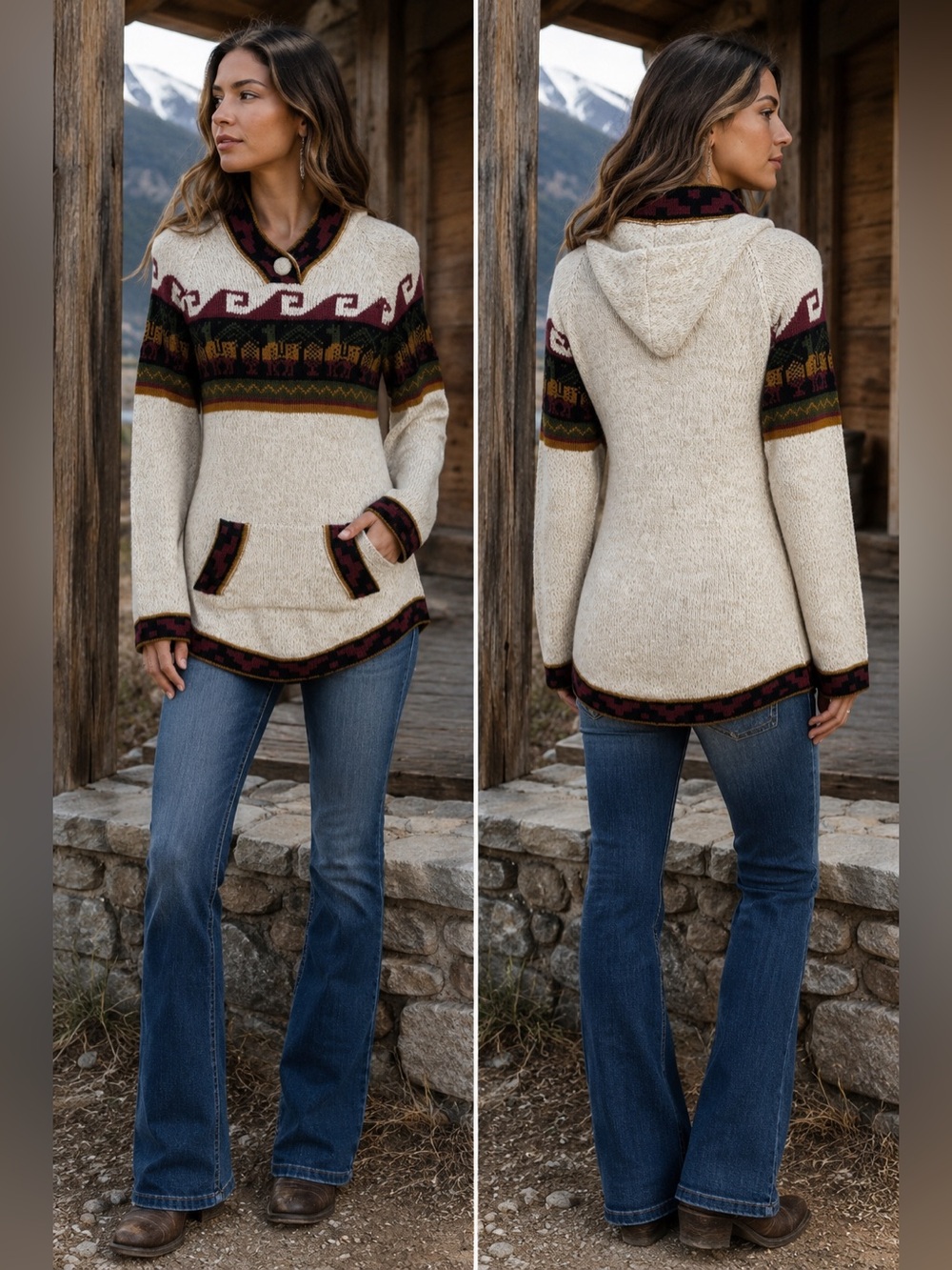 VINTAGE ANDES Import PERUVIAN Alpaca HOODIE SWEATER Made in Peru
